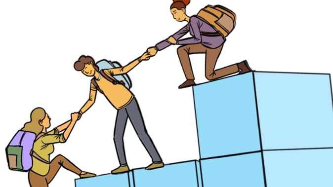Image depicting people helping each other as a group.