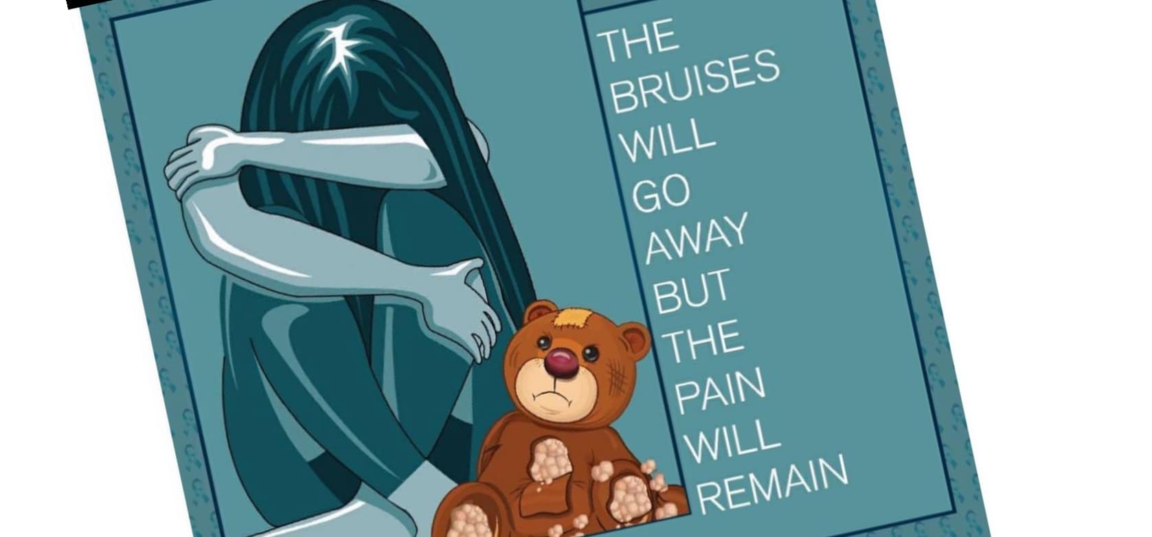 An illustration of a small teddy bear sitting alone, symbolizing a child’s vulnerability, fear, and the emotional pain that can remain after experiencing harm